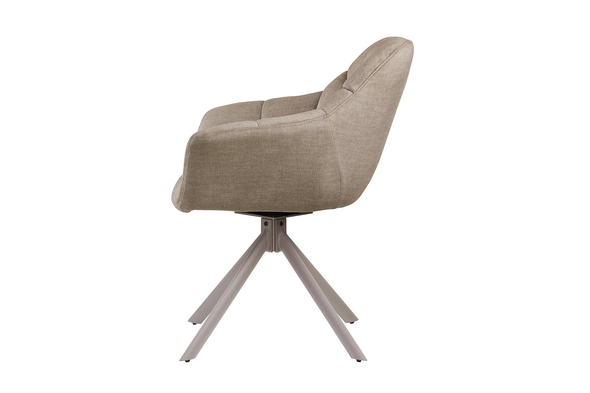 Lot de 2x Chaise pivotante PAPILLON velours beige avec accoudoir champagne grège piètement métallique