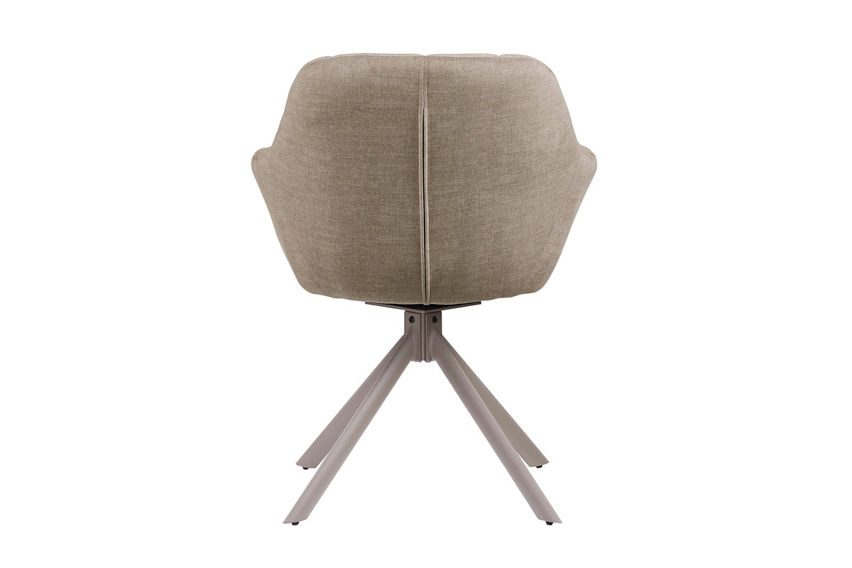 Lot de 2x Chaise pivotante PAPILLON velours beige avec accoudoir champagne grège piètement métallique