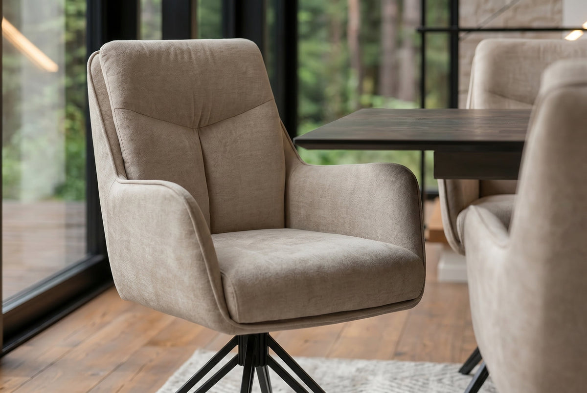 Lot de 2x Chaise pivotante PROMETHEUS beige Vogue Velours Samt Taschenfederkern Metallgestell