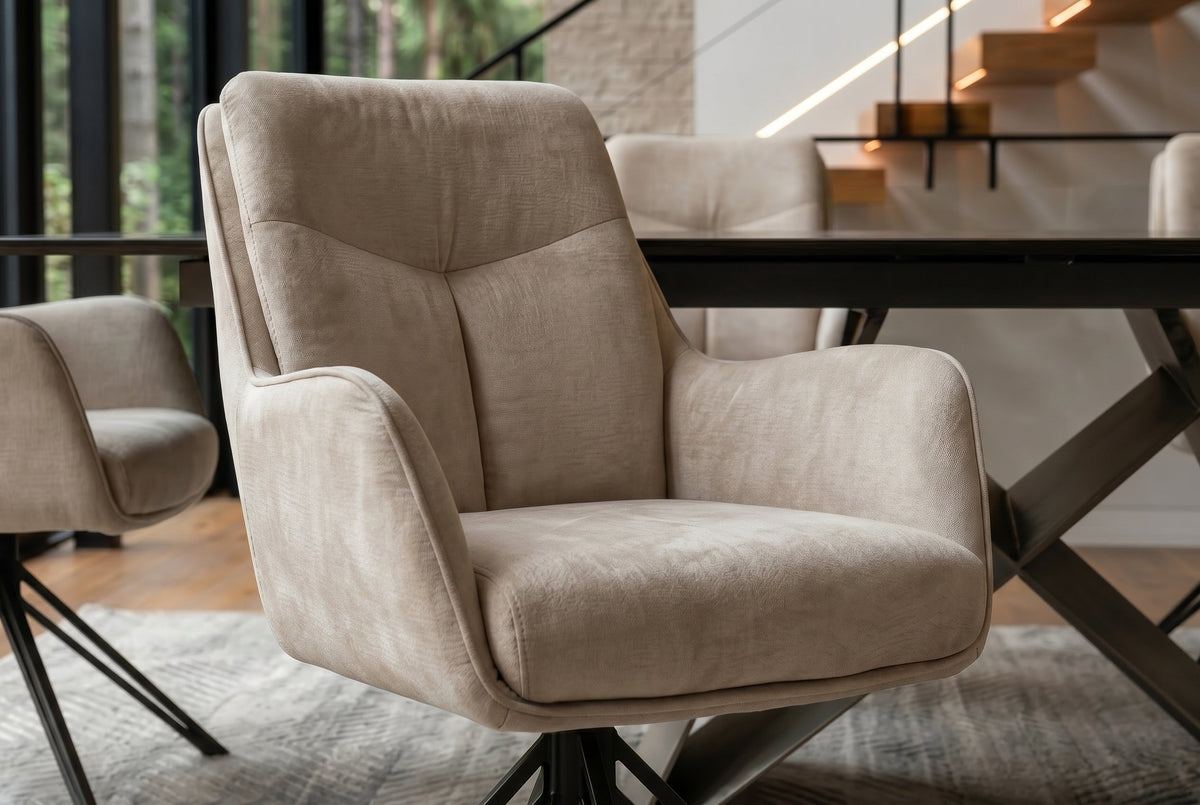 Lot de 2x Chaise pivotante PROMETHEUS beige Vogue Velours Samt Taschenfederkern Metallgestell
