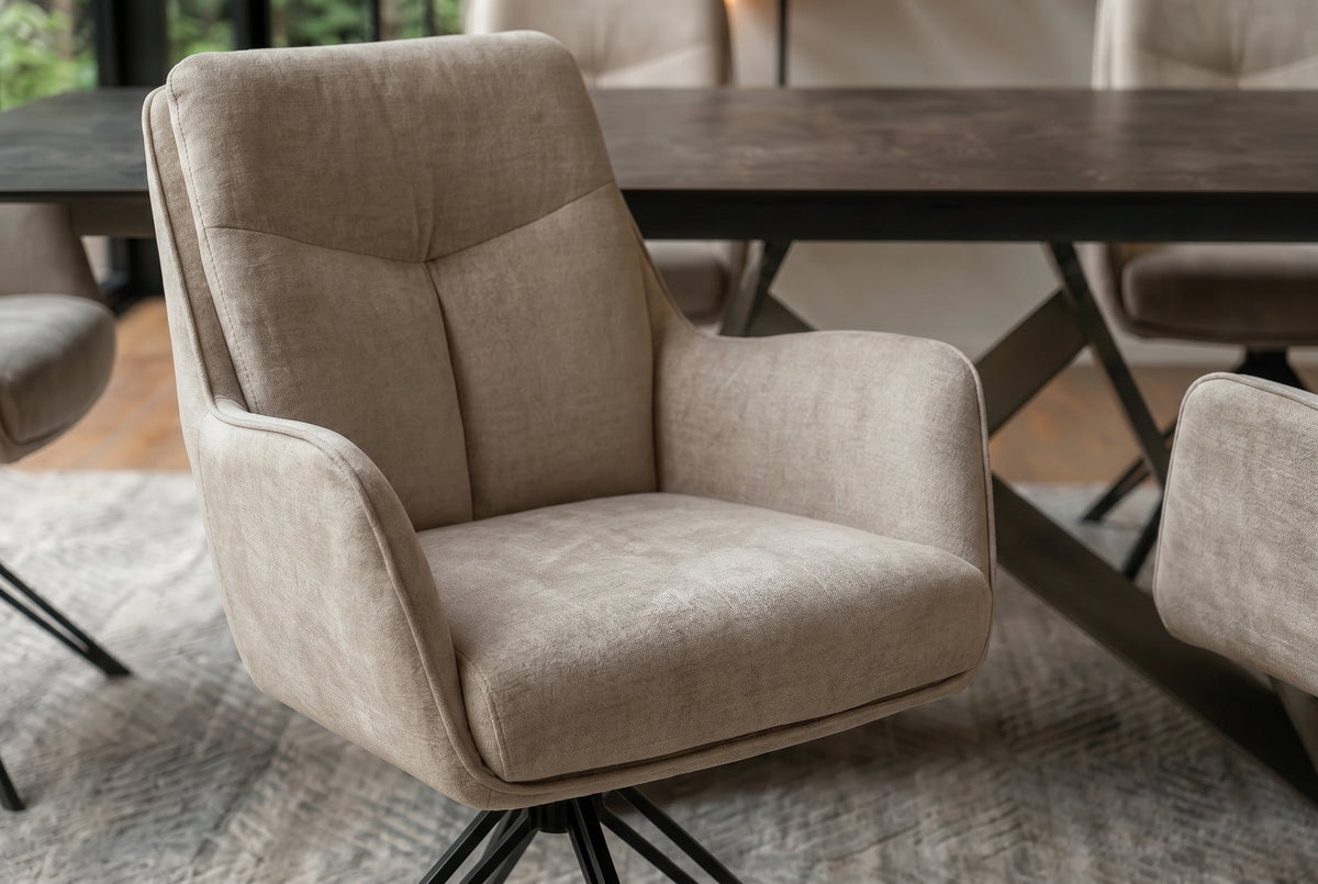 Lot de 2x Chaise pivotante PROMETHEUS beige Vogue Velours Samt Taschenfederkern Metallgestell
