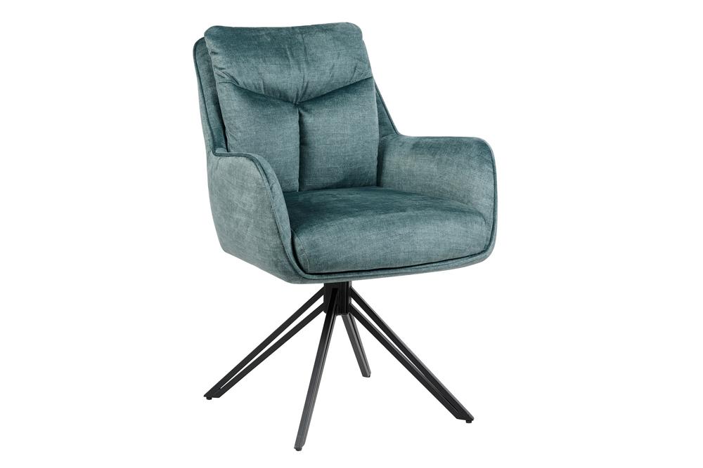 Lot de 2x Chaise pivotante PROMETHEUS bleu pétrole Vogue velours à ressorts à poches piètement métallique