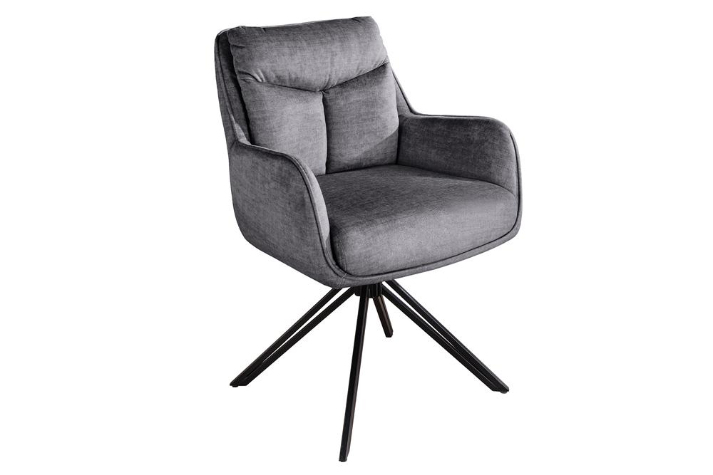 Lot de 2x Chaise pivotante PROMETHEUS gris graphite Vogue velours à ressorts ensachés métal