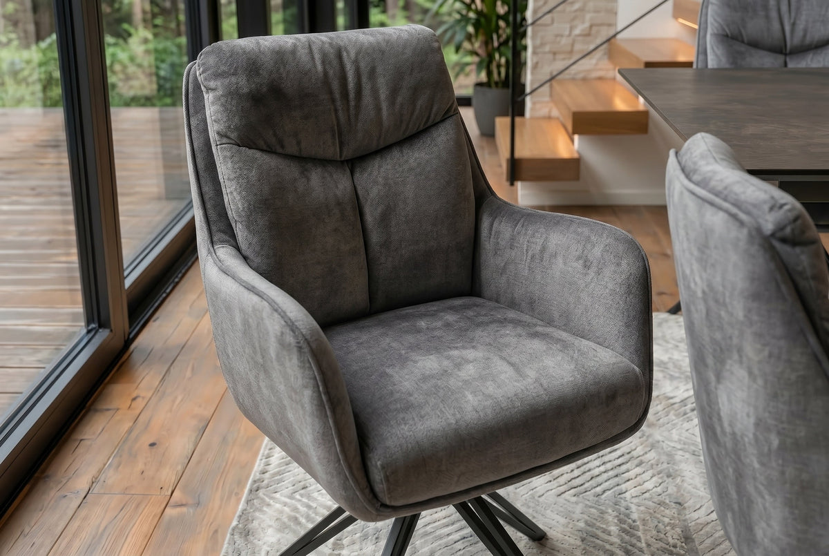 Lot de 2x Chaise pivotante PROMETHEUS gris graphite Vogue velours à ressorts ensachés métal