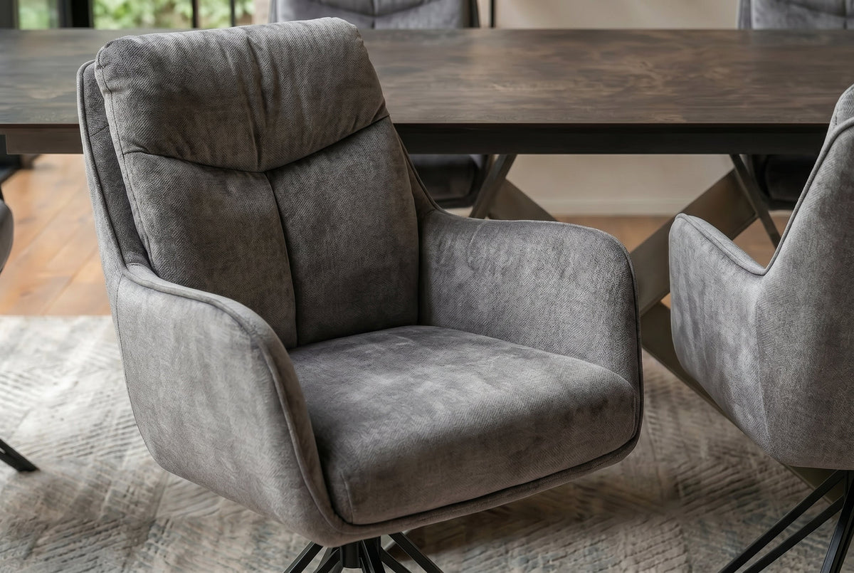 Lot de 2x Chaise pivotante PROMETHEUS gris graphite Vogue velours à ressorts ensachés métal