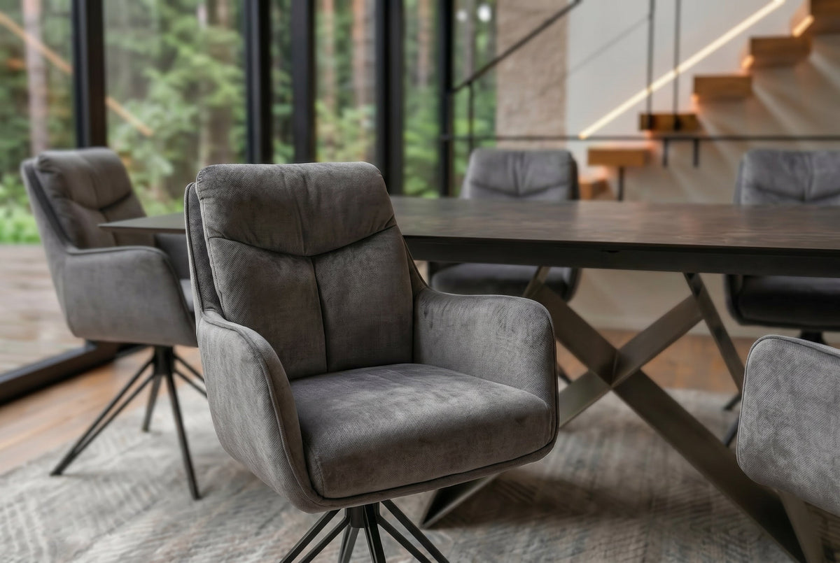 Lot de 2x Chaise pivotante PROMETHEUS gris graphite Vogue velours à ressorts ensachés métal