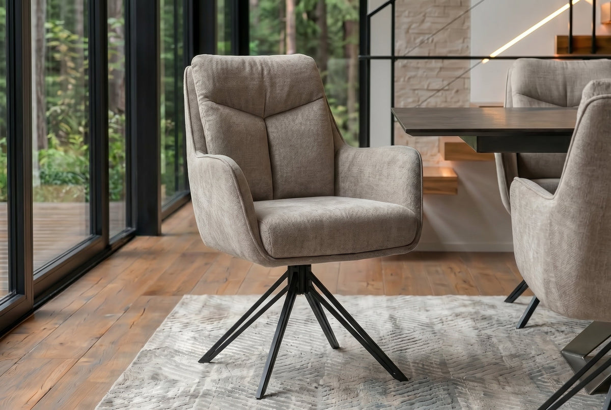 Lot de 2x Chaise pivotante PROMETHEUS taupe Vogue Velours Samt Taschenfederkern Metallgestell