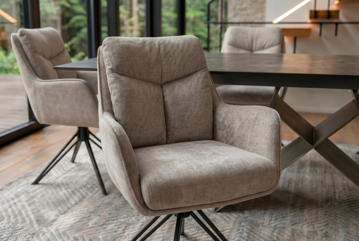 Lot de 2x Chaise pivotante PROMETHEUS taupe Vogue Velours Samt Taschenfederkern Metallgestell