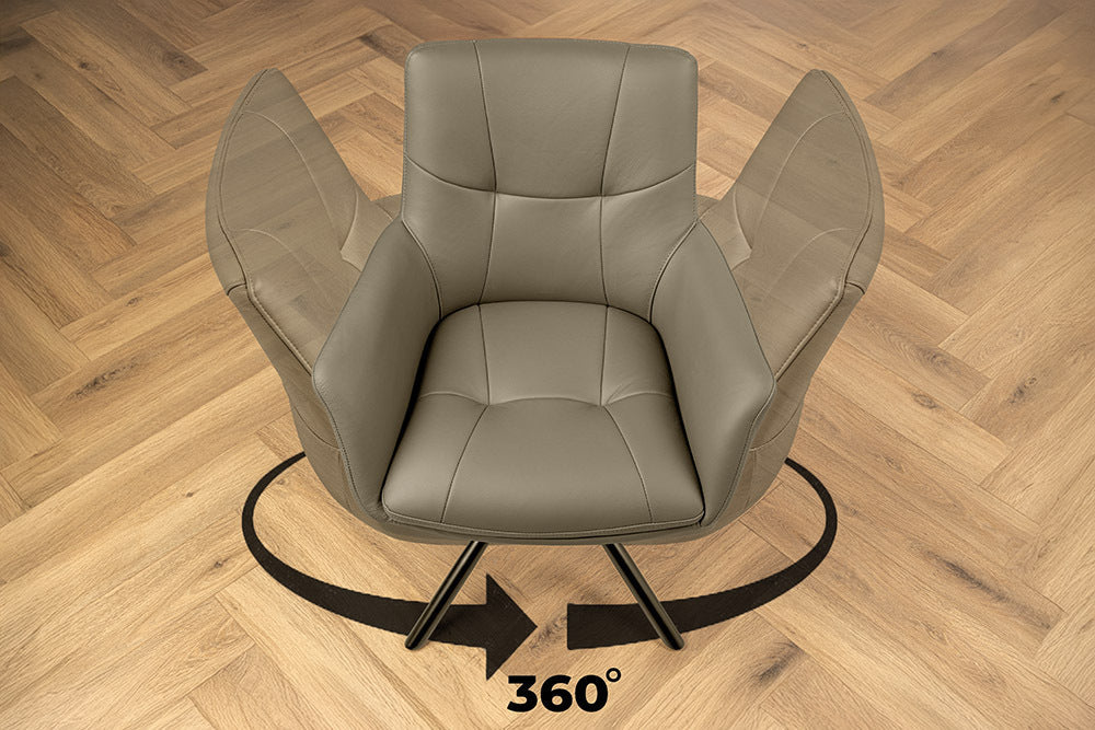 Lot de 2x Chaise pivotante SIGNATURE taupe cuir véritable 360° avec ressorts ensachés noir métal