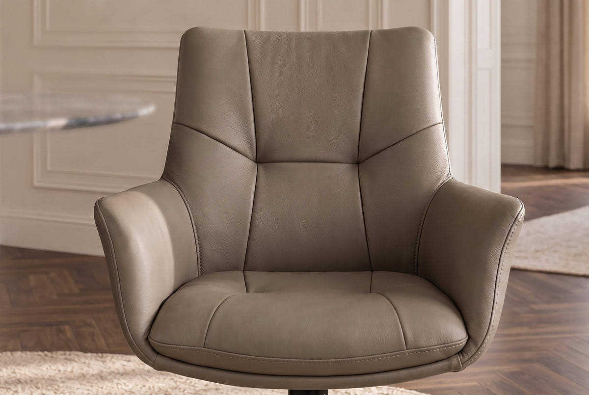 Lot de 2x Chaise pivotante SIGNATURE taupe cuir véritable 360° avec ressorts ensachés noir métal
