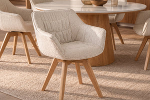 Lot de 2x Chaise pivotante THE DUTCH COMFORT beige Bouclé Tweed Soft bois de chêne
