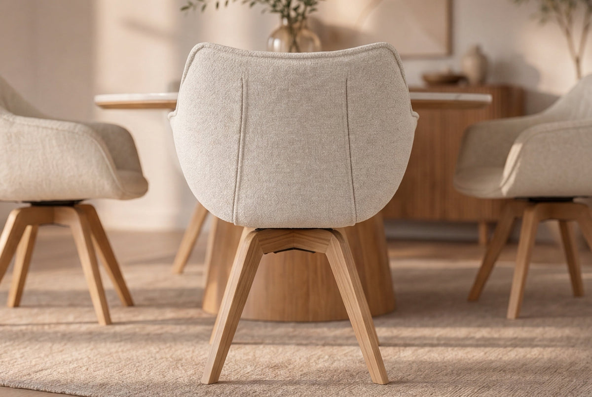 Lot de 2x Chaise pivotante THE DUTCH COMFORT beige Bouclé Tweed Soft bois de chêne