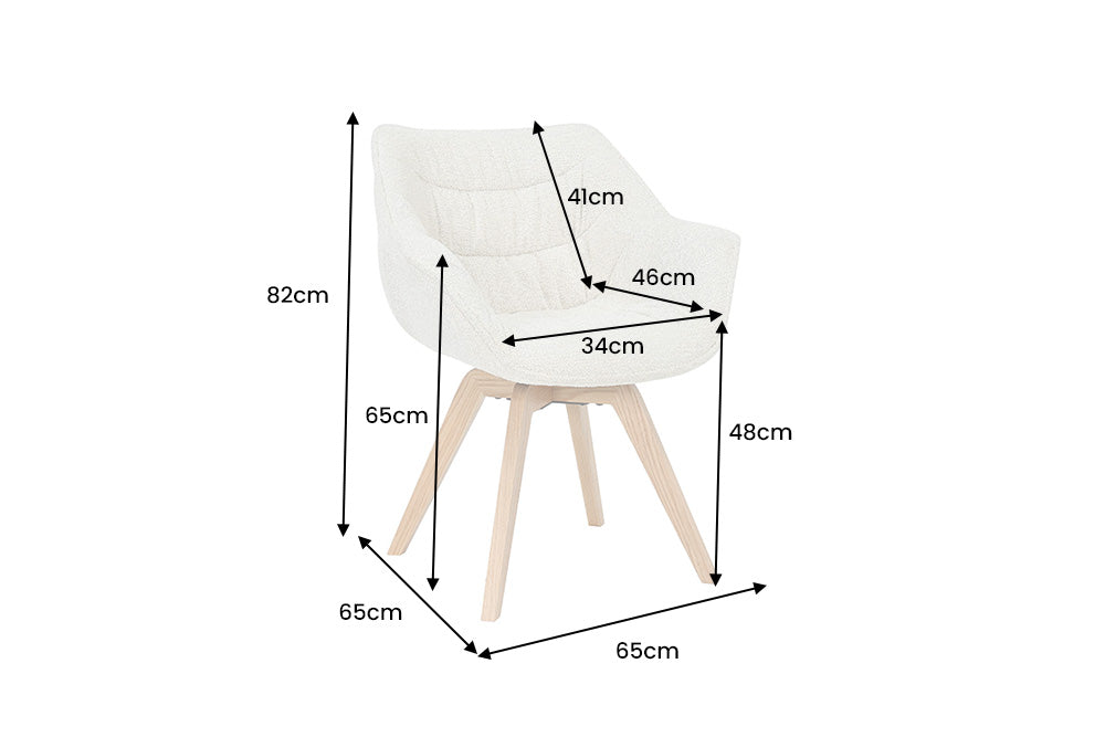 Lot de 2x Chaise pivotante THE DUTCH COMFORT beige Bouclé Tweed Soft bois de chêne