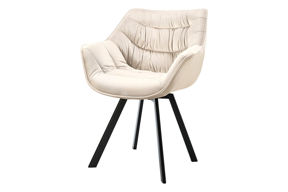 Lot de 2x Chaise pivotante THE DUTCH COMFORT champagne beige velours pieds en métal noir