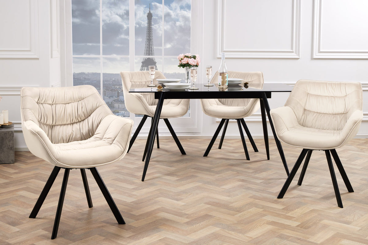 Lot de 2x Chaise pivotante THE DUTCH COMFORT champagne beige velours pieds en métal noir