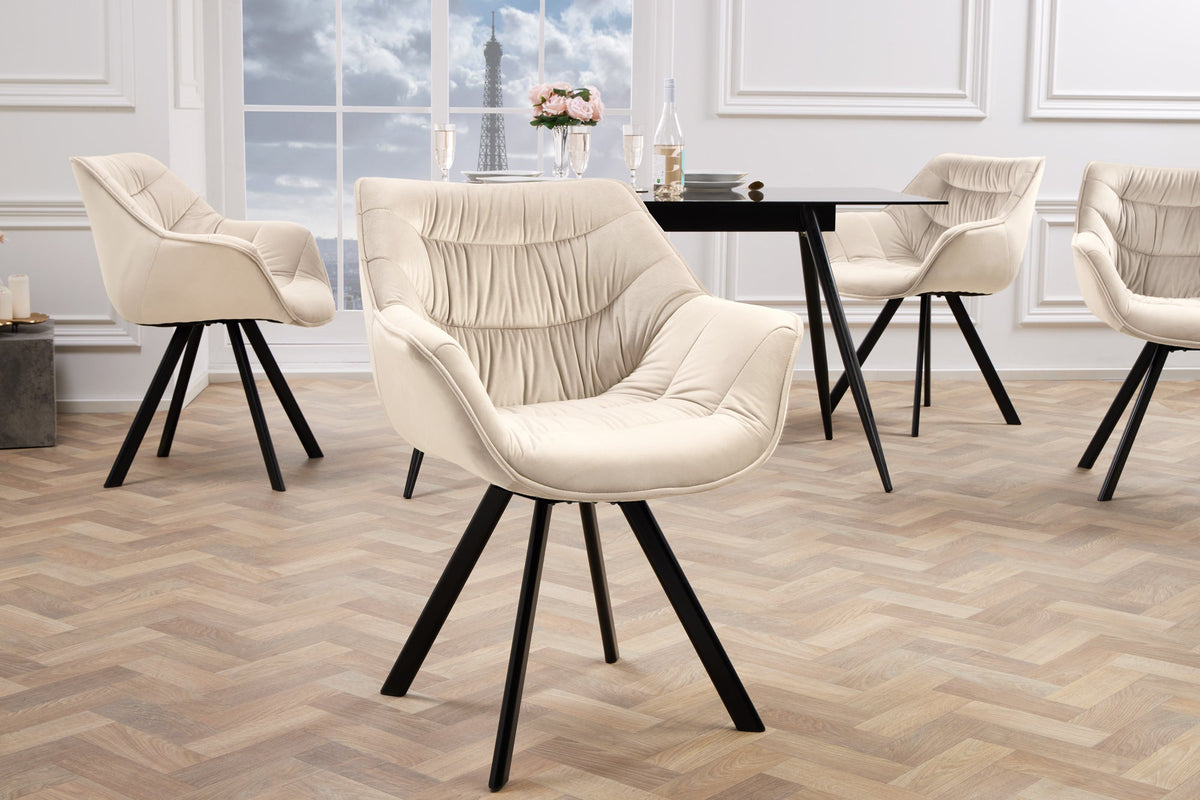 Lot de 2x Chaise pivotante THE DUTCH COMFORT champagne beige velours pieds en métal noir