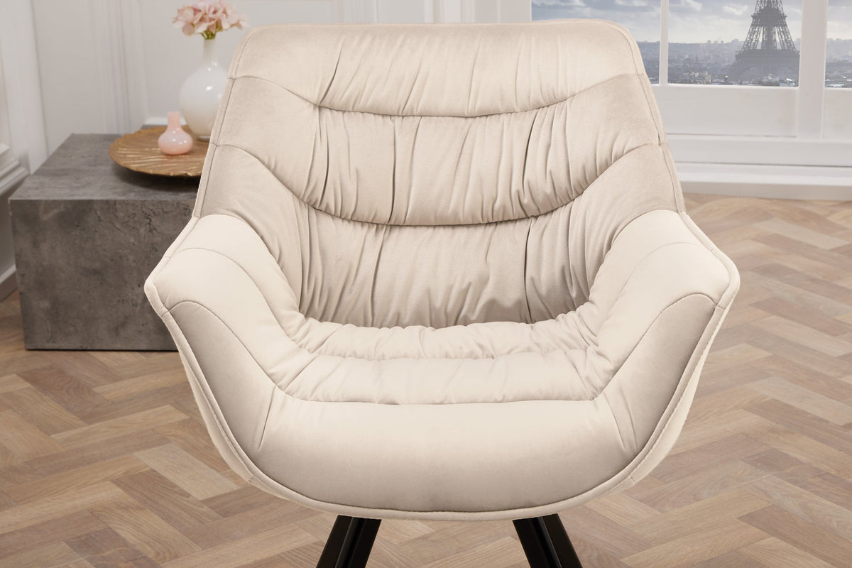 Lot de 2x Chaise pivotante THE DUTCH COMFORT champagne beige velours pieds en métal noir