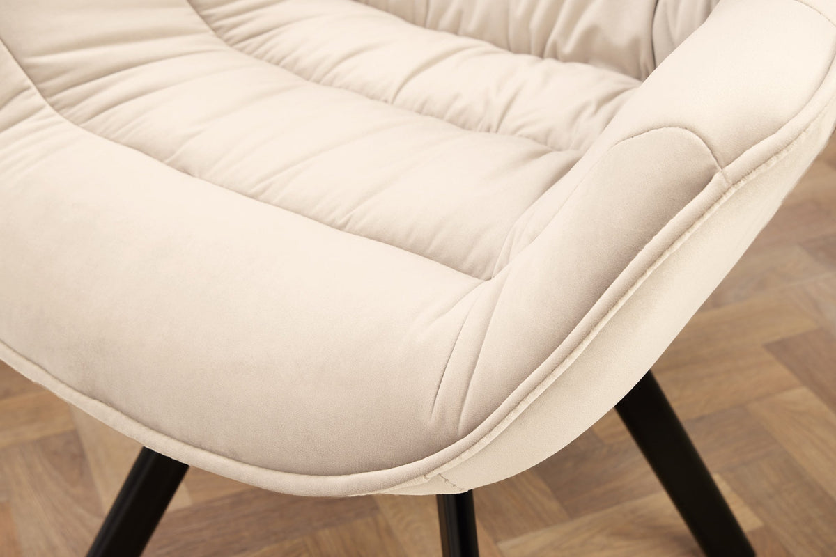 Lot de 2x Chaise pivotante THE DUTCH COMFORT champagne beige velours pieds en métal noir