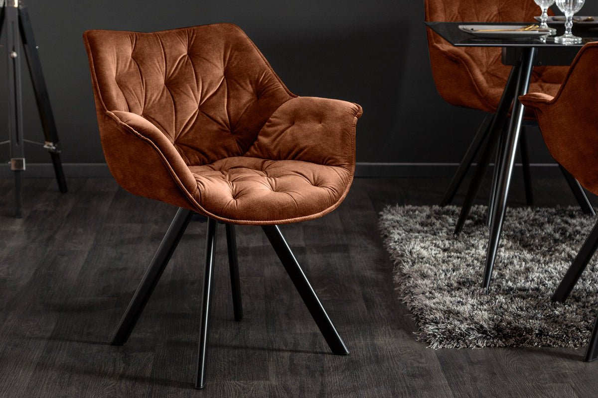 Lot de 2x Chaise pivotante THE DUTCH COMFORT rouille brun velours avec accoudoirs Modern Design