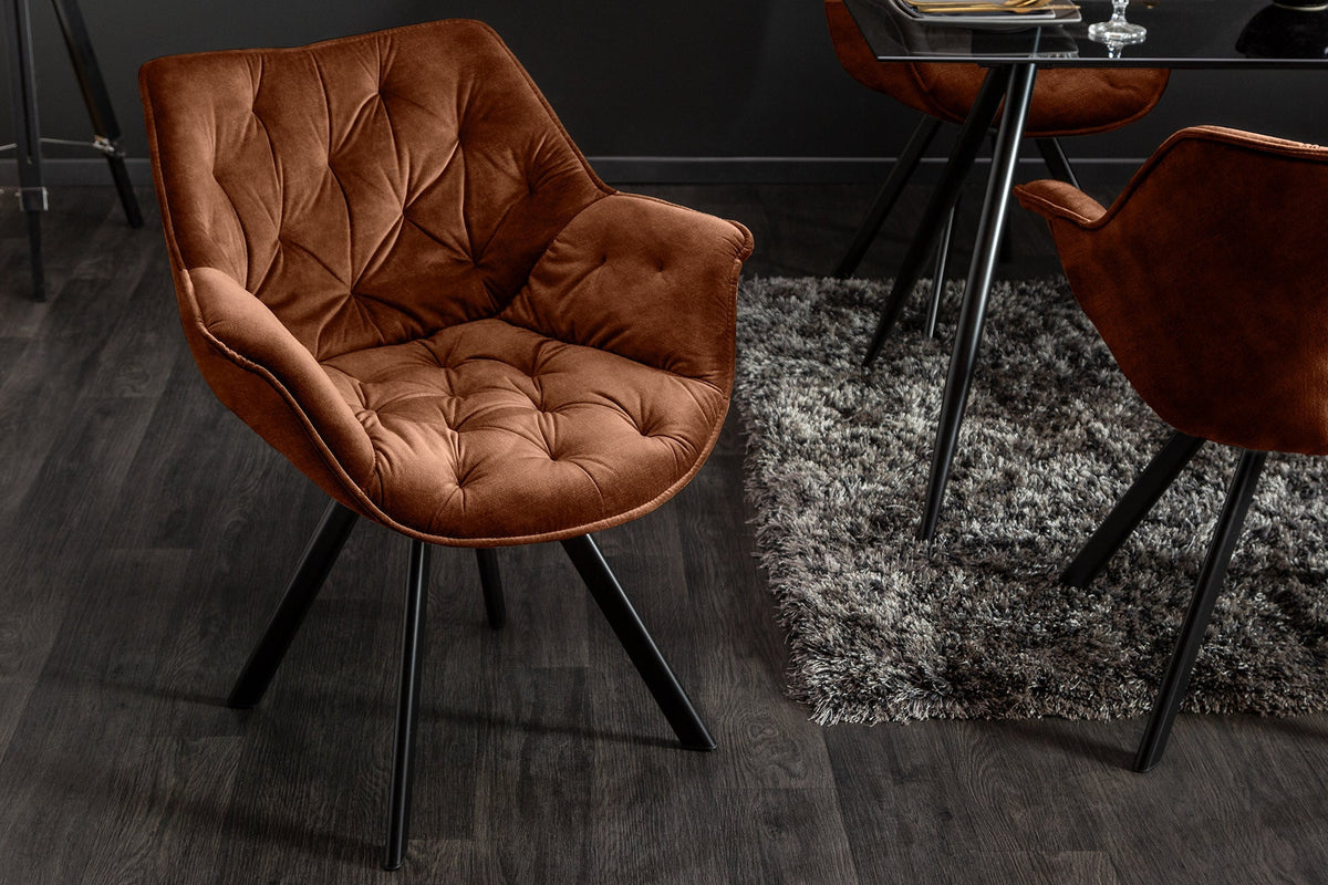 Lot de 2x Chaise pivotante THE DUTCH COMFORT rouille brun velours avec accoudoirs Modern Design