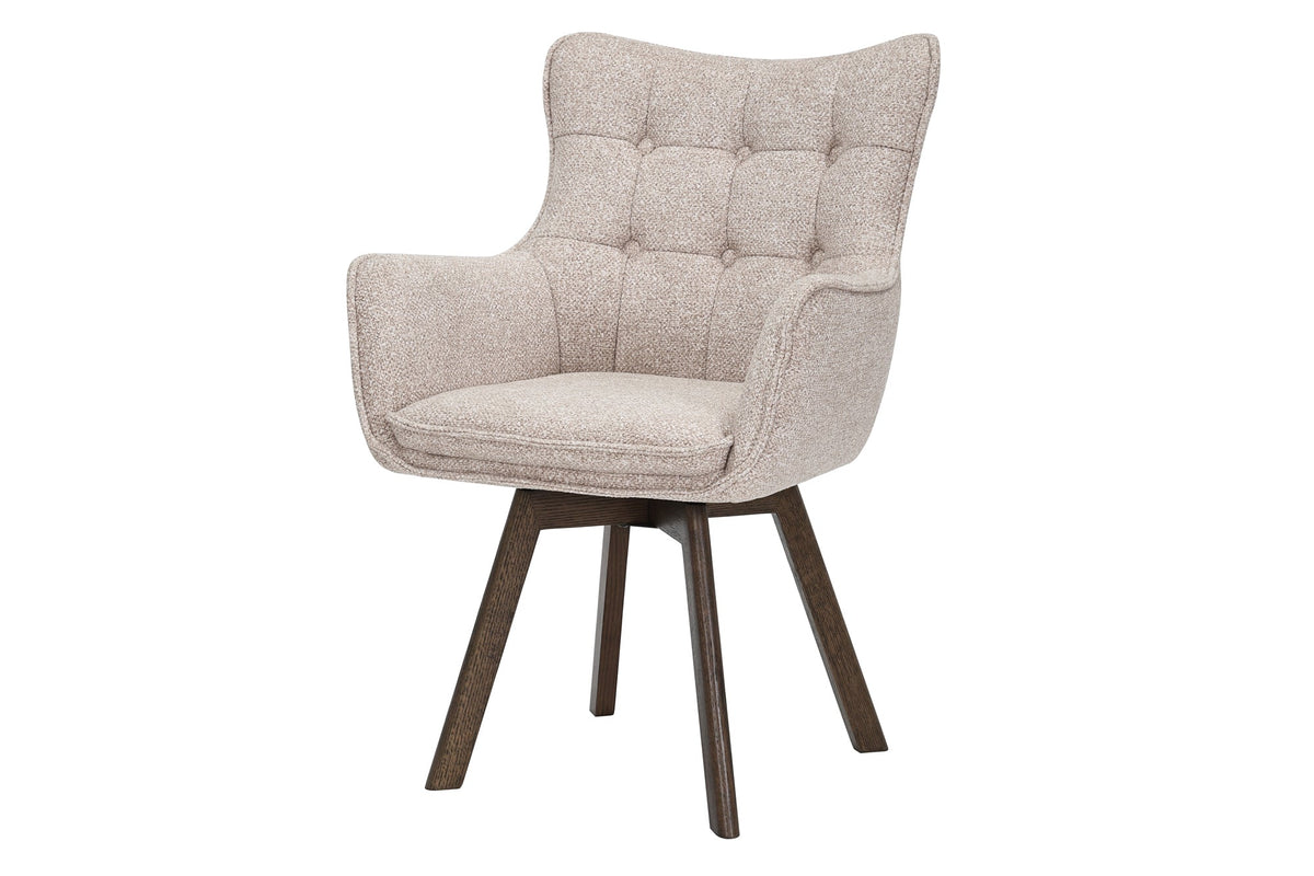 Lot de 2x Chaise pivotante THOR beige tissu structuré marron wengé bois de chêne 360° avec accoudoir