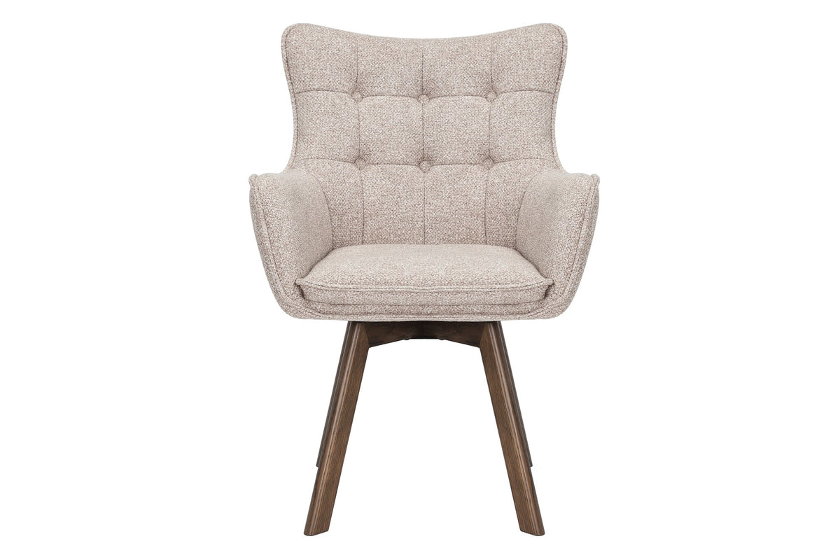 Lot de 2x Chaise pivotante THOR beige tissu structuré marron wengé bois de chêne 360° avec accoudoir