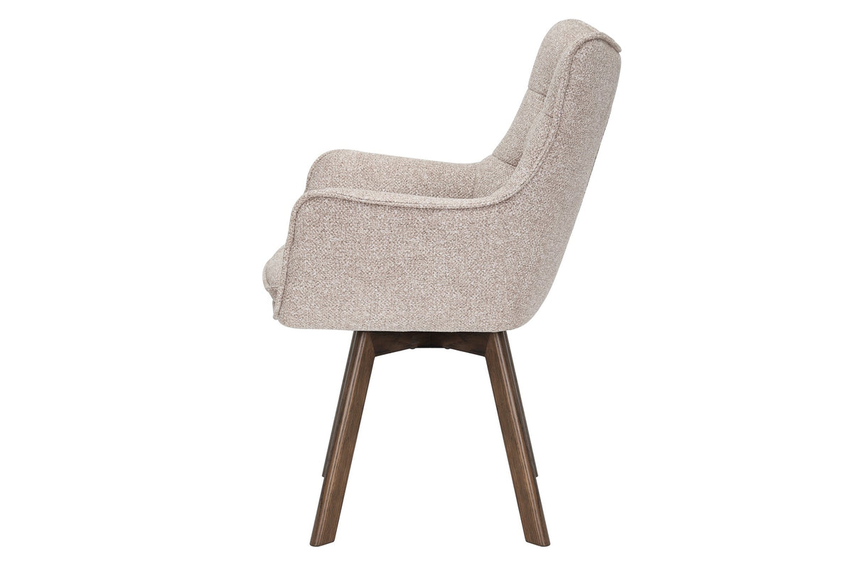 Lot de 2x Chaise pivotante THOR beige tissu structuré marron wengé bois de chêne 360° avec accoudoir