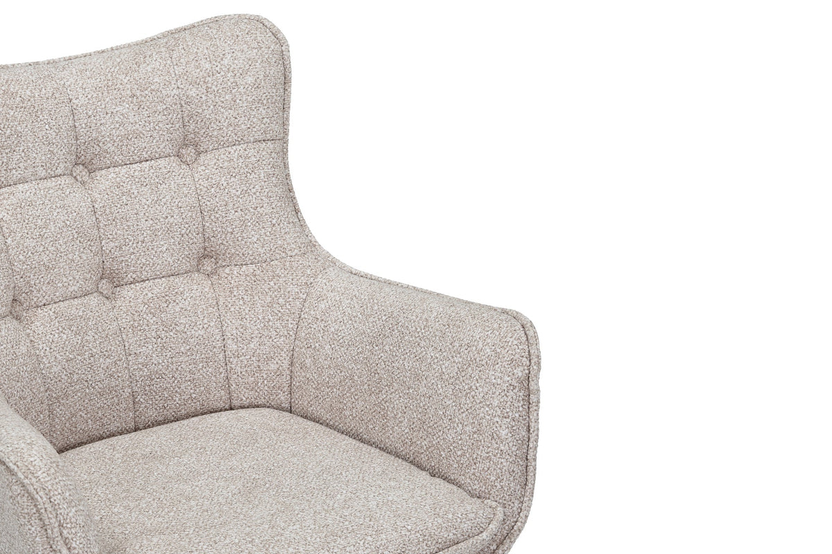 Lot de 2x Chaise pivotante THOR beige tissu structuré marron wengé bois de chêne 360° avec accoudoir