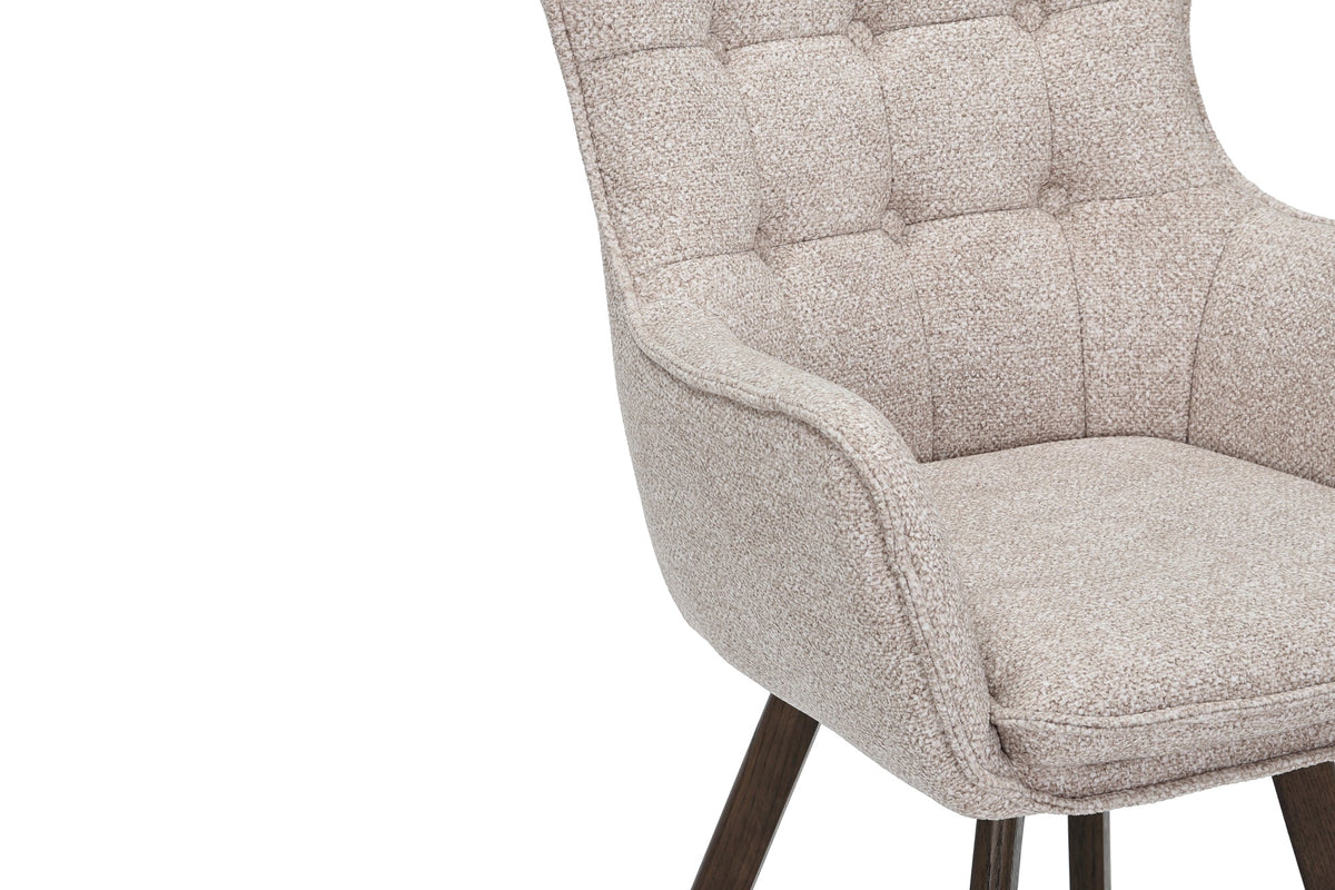 Lot de 2x Chaise pivotante THOR beige tissu structuré marron wengé bois de chêne 360° avec accoudoir