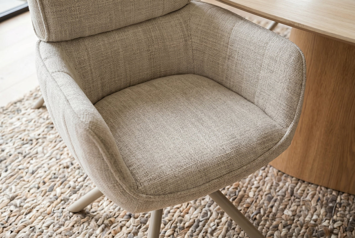 Lot de 2x Chaise rétro pivotante UNIQUE beige chenille Cremona métal champagne-beige
