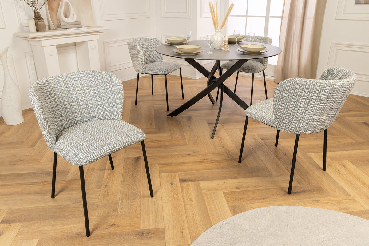 Lot de 2x Design chaise LYON bleu à carreaux Bouclé noires pieds en métal