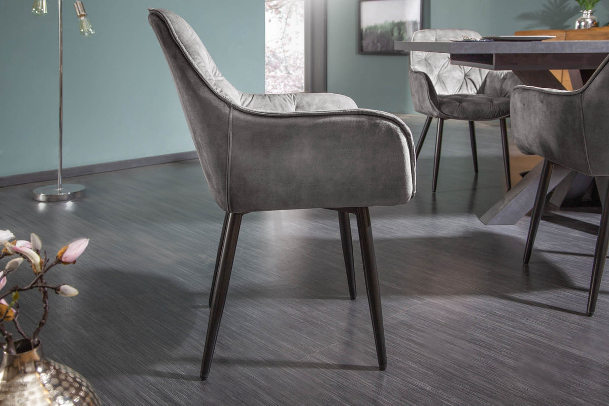 Lot de 2x Design chaise MILANO vert velours avec accoudoir surpiqûre décorative rembourrée pieds métalliques noirs