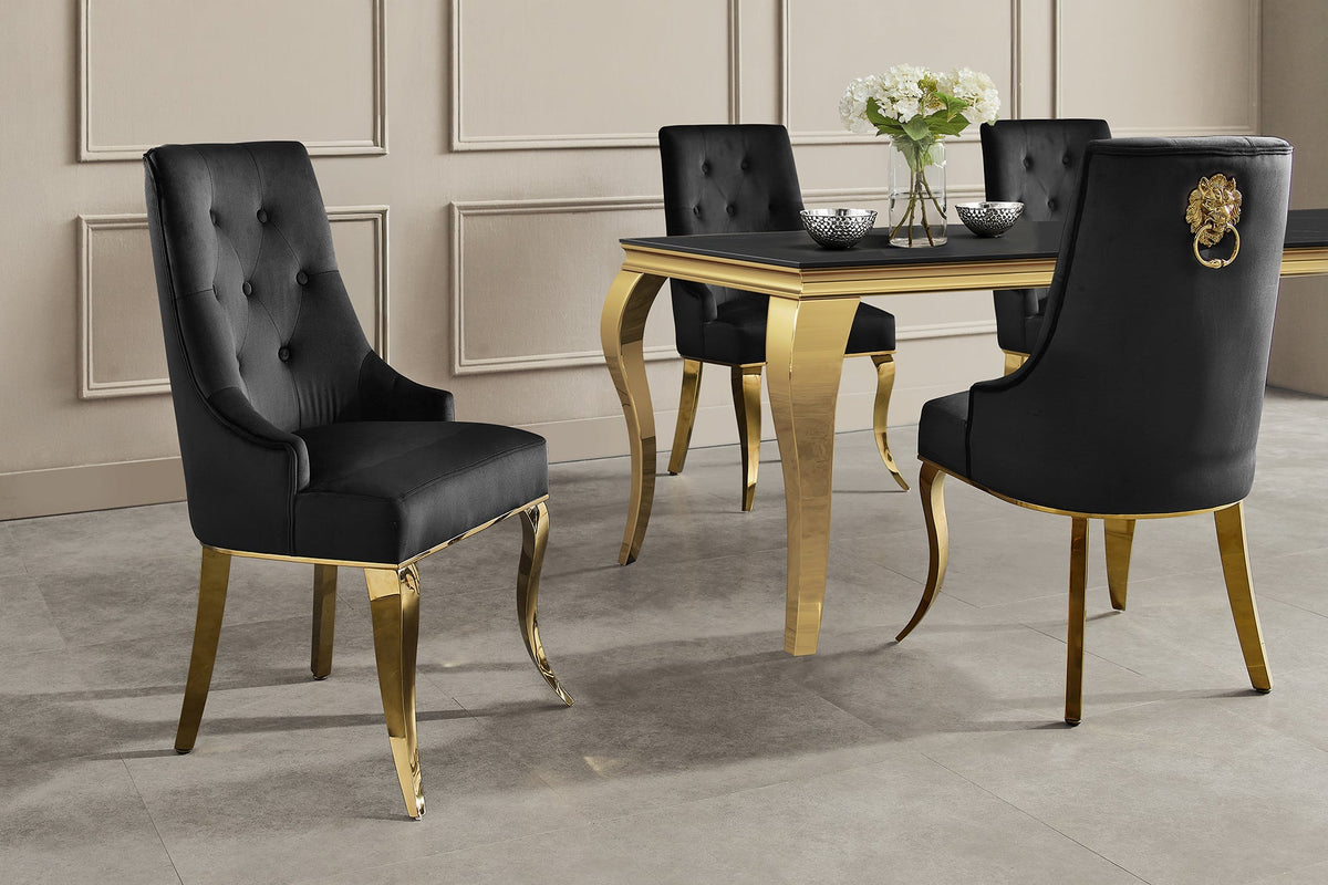Lot de 2x Design chaise MODERN BAROCK DELUXE noir velours or acier inoxydable avec tête de lion