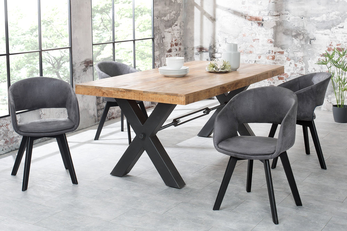 Lot de 2x Design chaise NORDIC STAR antique gris microfibre bois massif noir avec accoudoir rembourré
