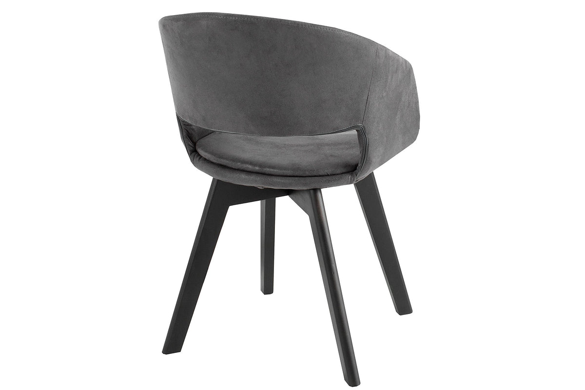 Lot de 2x Design chaise NORDIC STAR antique gris microfibre bois massif noir avec accoudoir rembourré