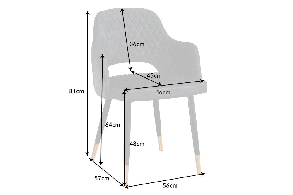 Lot de 2x Design chaise PARIS gris velours avec accoudoirs surpiqûre décorative embouts dorés rembourré