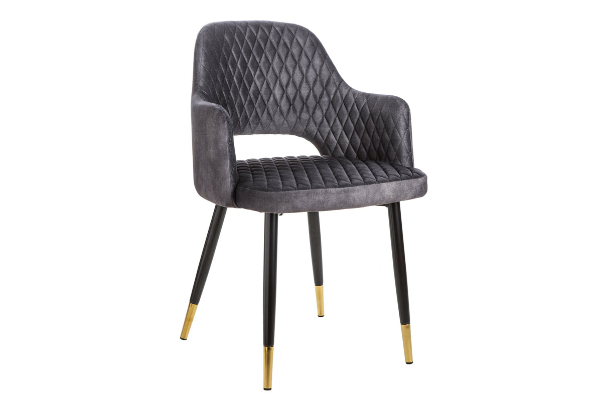 Lot de 2x Design chaise PARIS gris velours avec accoudoirs surpiqûre décorative embouts dorés rembourré