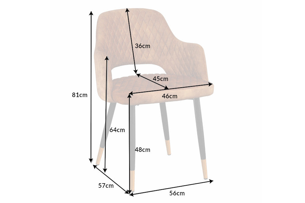 Lot de 2x Design chaise PARIS moutarde velours avec accoudoirs surpiqûre décorative embouts de pied dorés