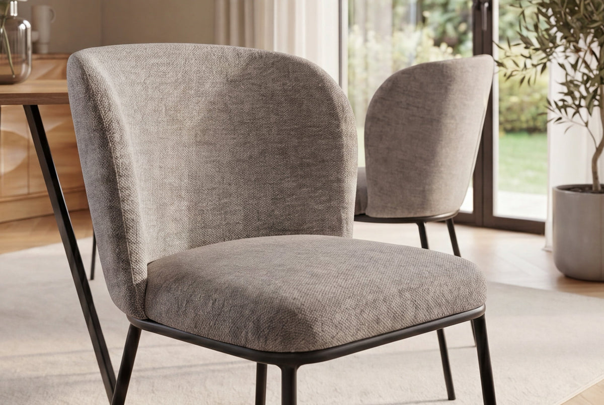 Lot de 2x Design Stuhl LYON gris beige chenille pieds en métal noirs