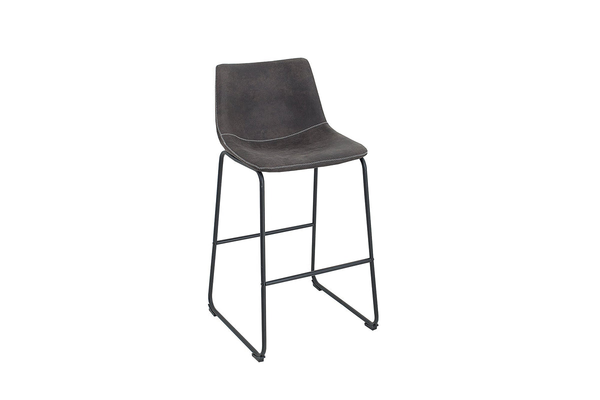 Lot de 2x Design tabouret de bar DJANGO vintage gris microfibre avec dossier structure en fer noir