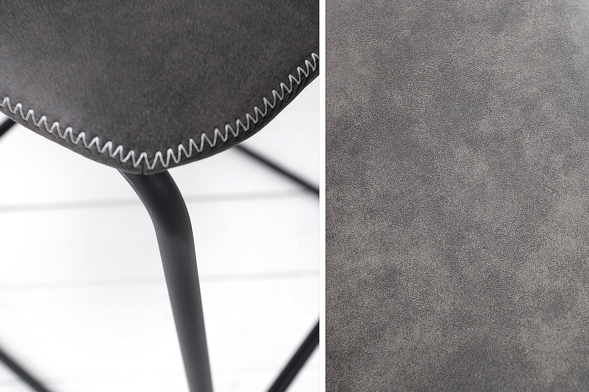 Lot de 2x Design tabouret de bar DJANGO vintage gris microfibre avec dossier structure en fer noir