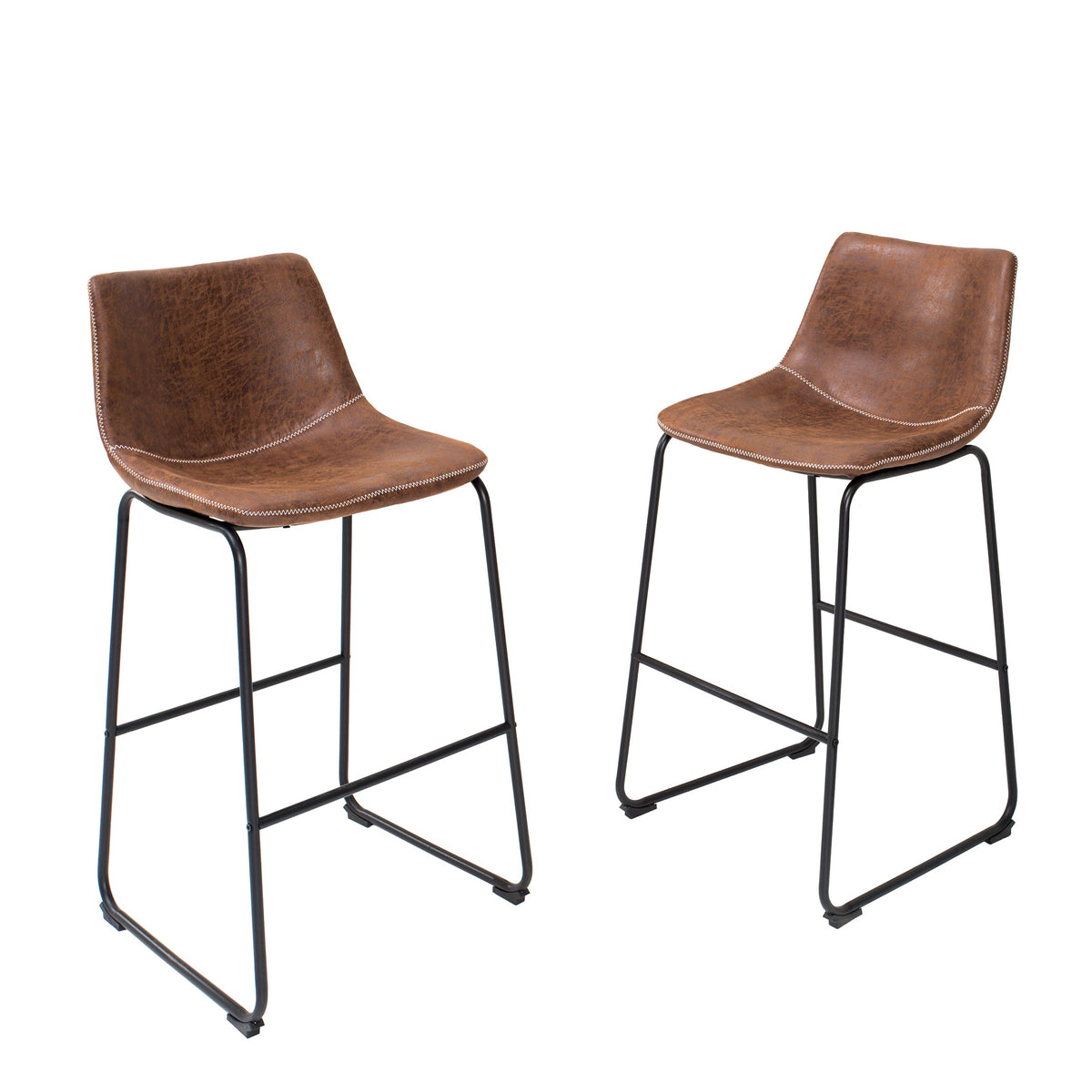 Lot de 2x Design tabouret de bar DJANGO vintage marron microfibre avec dossier structure en fer noir