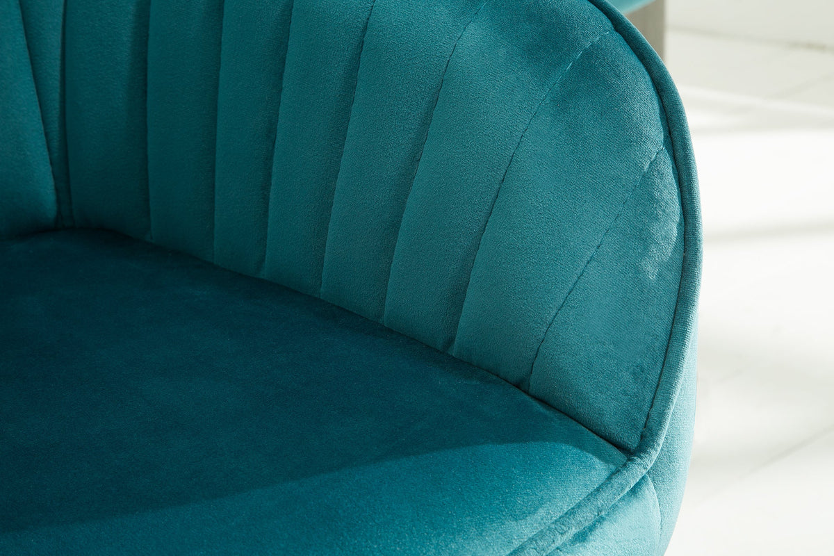 Lot de 2x Élégant fauteuil à accoudoirs TURIN turquoise velours avec surpiqûre décorative