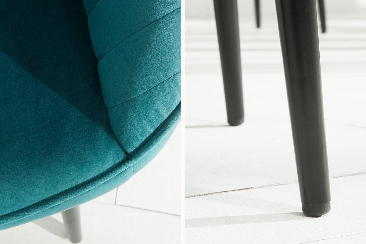 Lot de 2x Élégant fauteuil à accoudoirs TURIN turquoise velours avec surpiqûre décorative