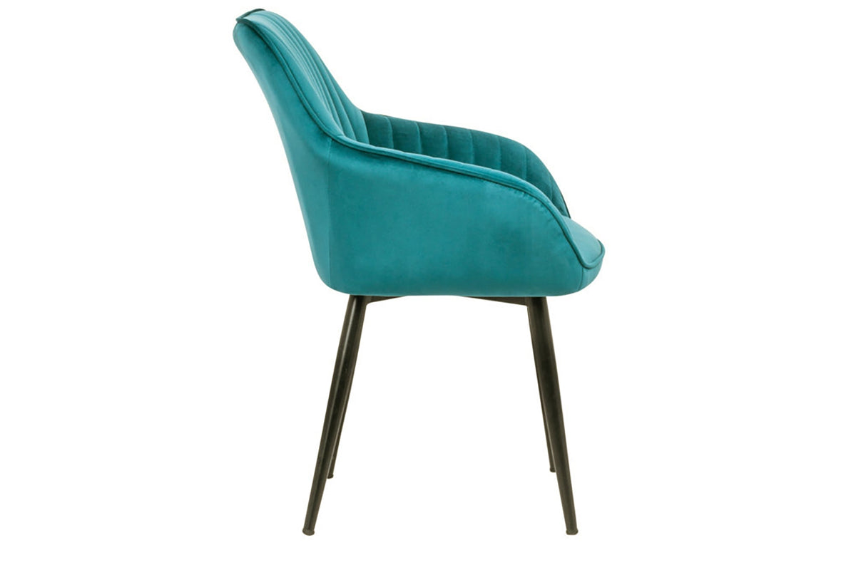 Lot de 2x Élégant fauteuil à accoudoirs TURIN turquoise velours avec surpiqûre décorative