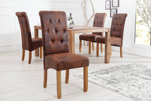 Lot de 2x Élégant fauteuil CASA whisky brun vintage avec boutons décoratifs pieds en bois massif