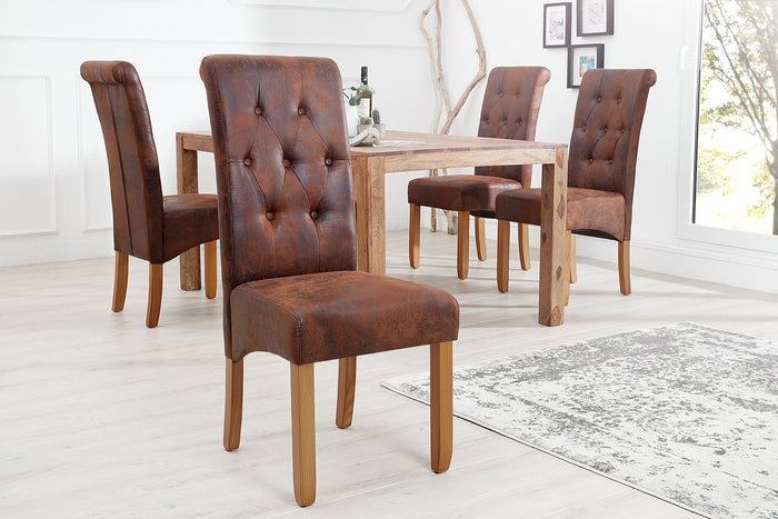 Lot de 2x Élégant fauteuil CASA whisky brun vintage avec boutons décoratifs pieds en bois massif