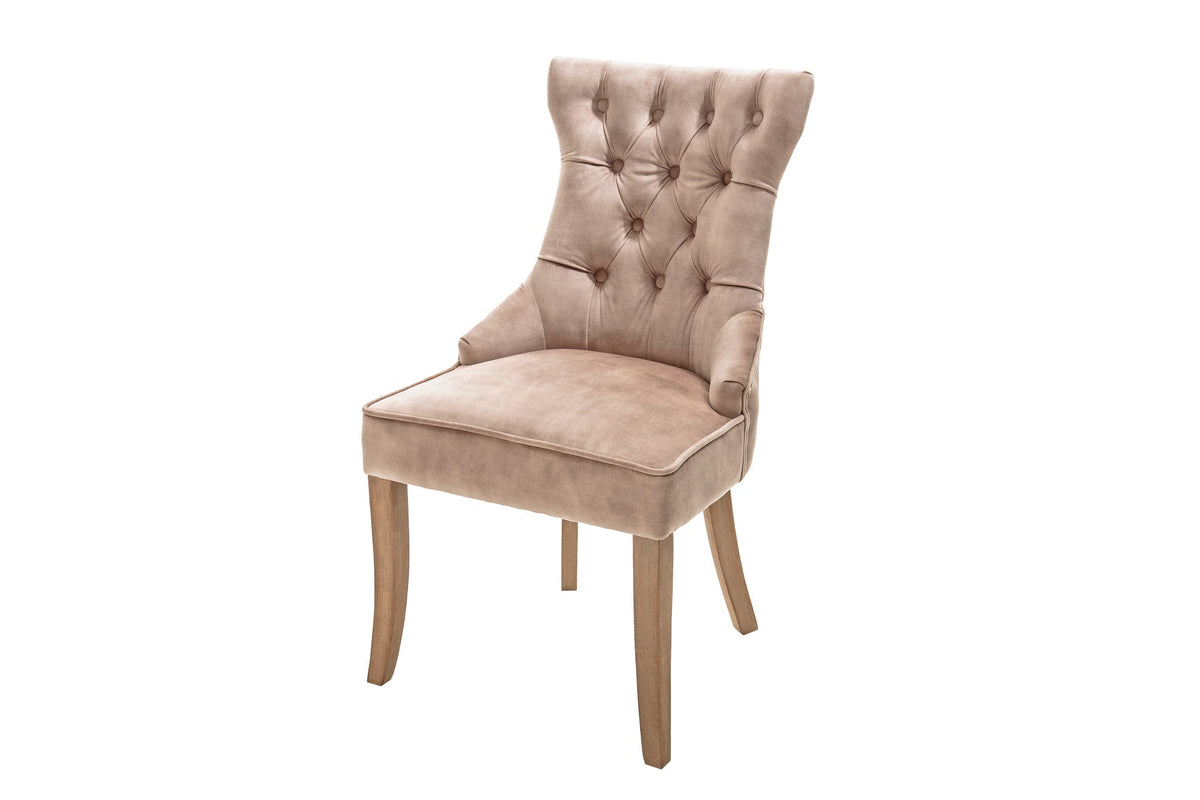 Lot de 2x Élégant fauteuil CASTLE cappuccino velours style maison de campagne avec poignée confort