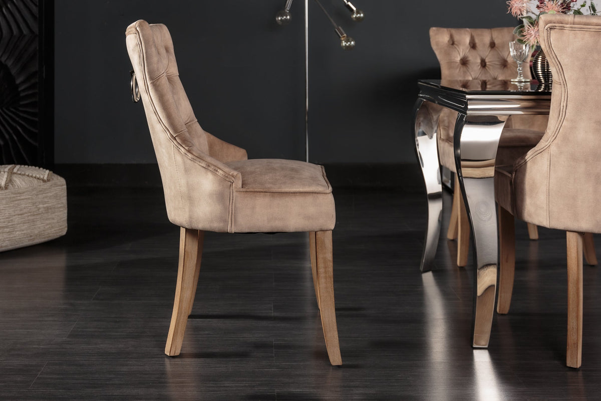 Lot de 2x Élégant fauteuil CASTLE cappuccino velours style maison de campagne avec poignée confort