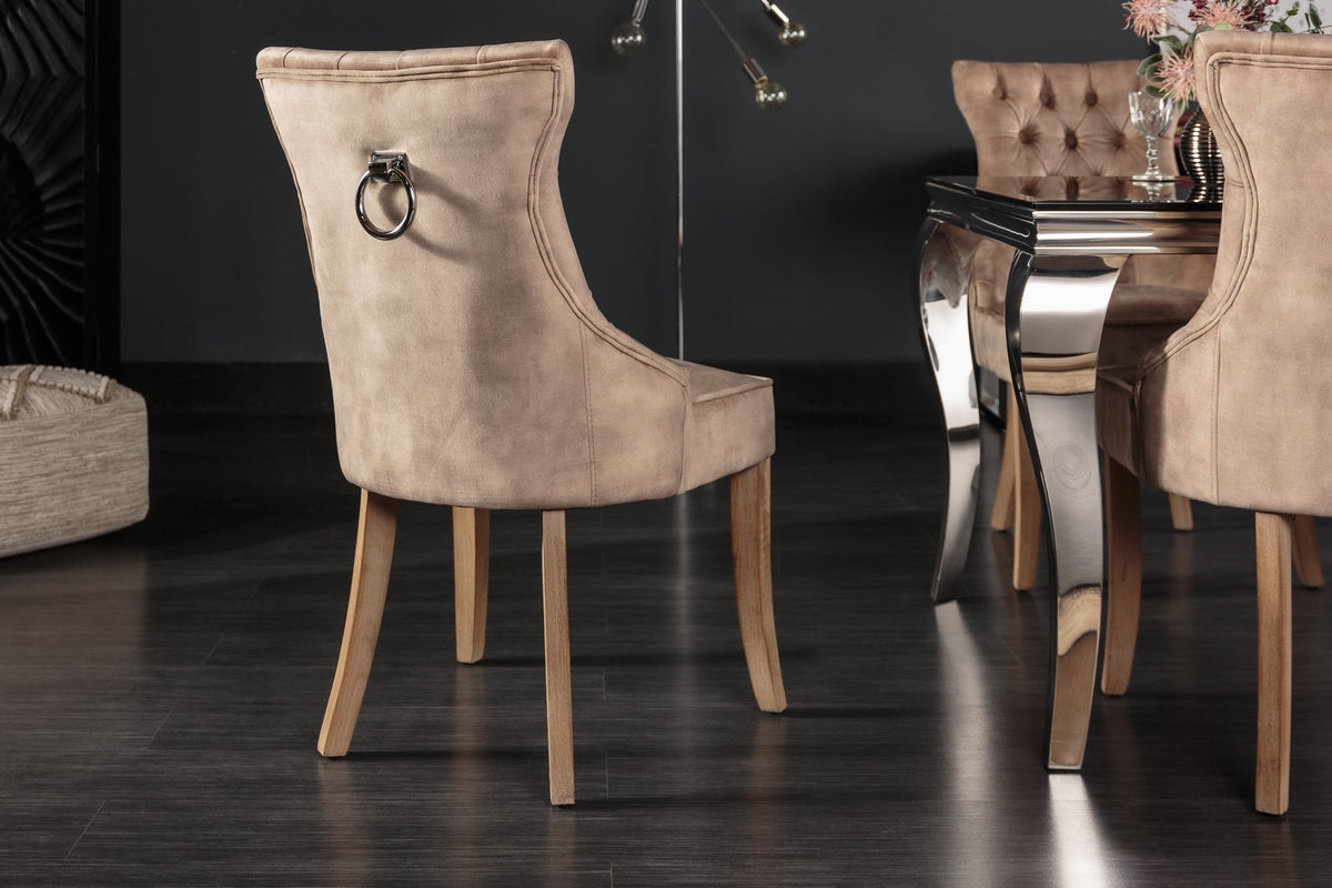 Lot de 2x Élégant fauteuil CASTLE cappuccino velours style maison de campagne avec poignée confort